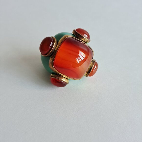 New Angelique de Paris Large Square Orange Natural Stones Blue Ring Size 7 - Picture 9 of 17